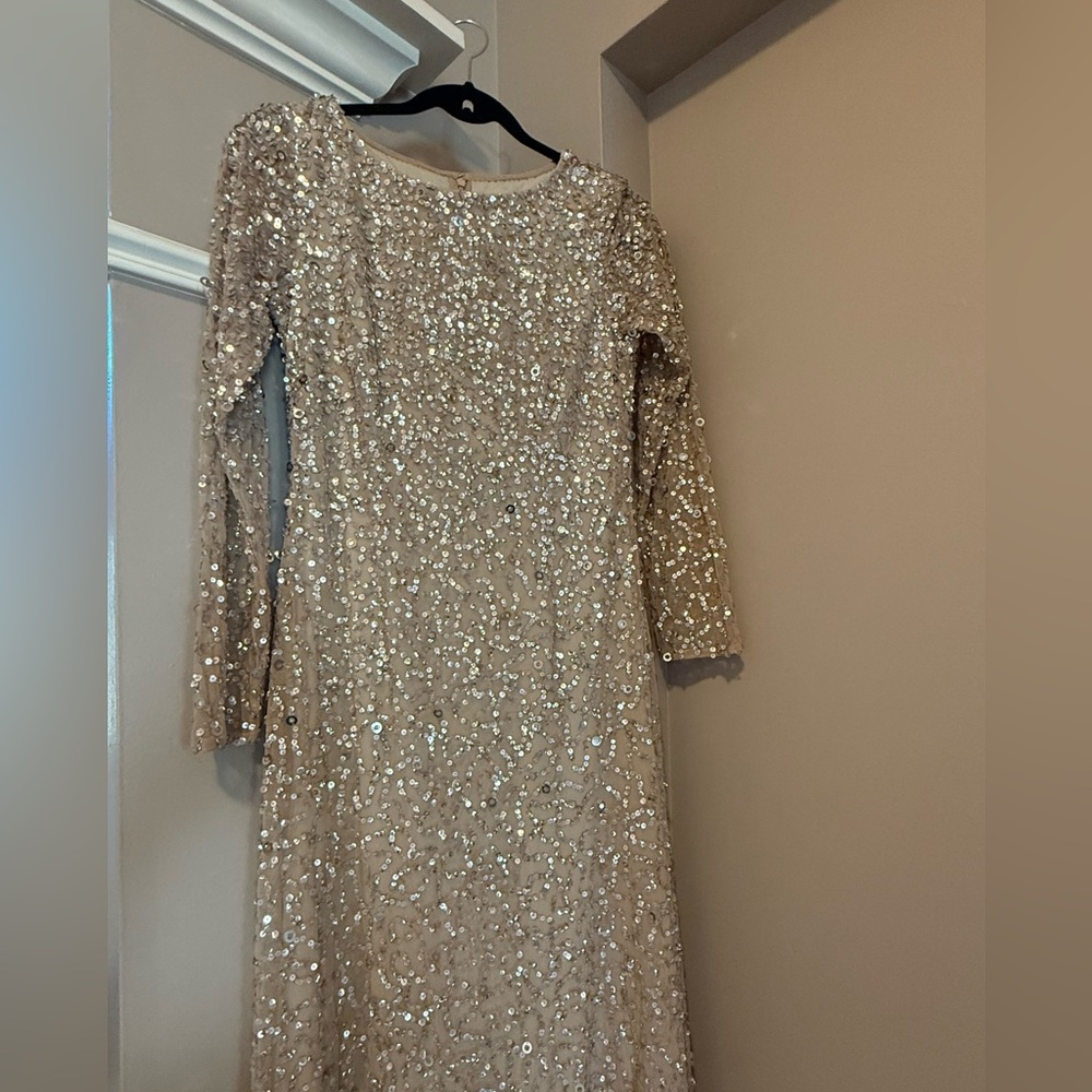 Adrianna Papell Sequin Dress, Nude with sequins, Full length / formal